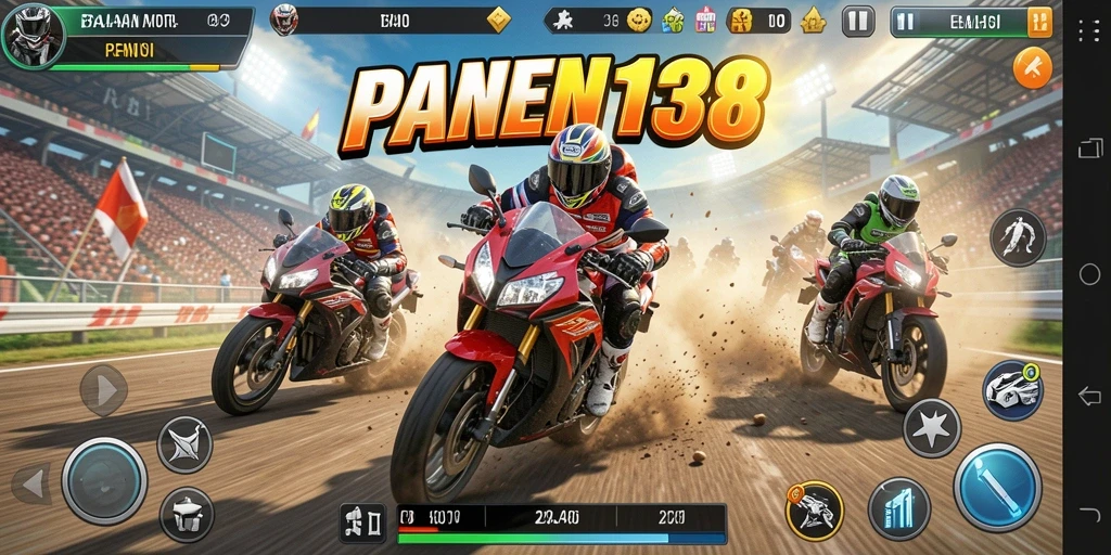 Tampilan gameplay seru dengan motor balap yang cepat.