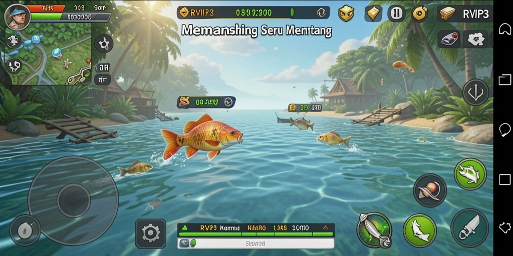Screenshot menampilkan pemain yang sedang menangkap ikan besar di RVIP3.