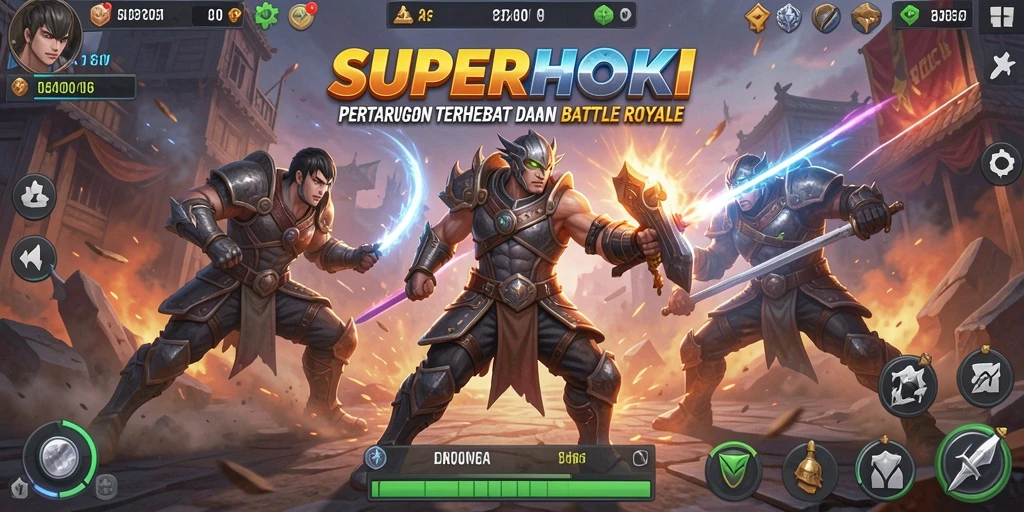 Screenshot SUPERHOKI menampilkan aksi pertarungan Battle Royale yang intens.
