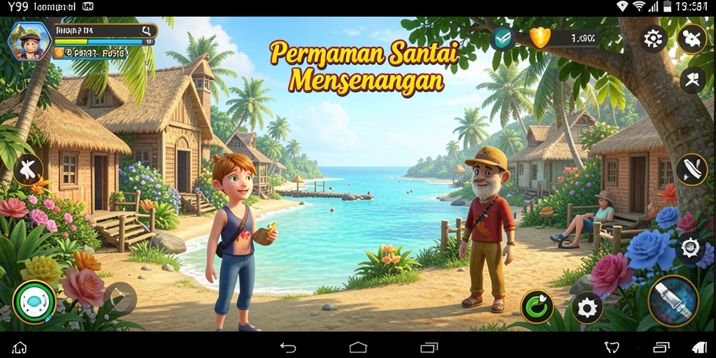 Screenshot utama Y89 menampilkan gameplay menyenangkan dengan warna cerah.